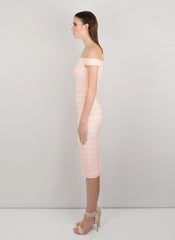 MADOLA-THE-LABEL. CAROLINE OFF SHOULDER DRESS. Luxurious textured fabric. Attached cups and inbuilt corset. Australia