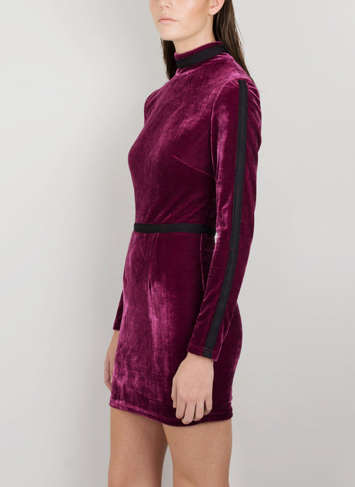 MADOLA-THE-LABEL. JOANA DRESS. Premium purple velvet fabric. Fully lined, Long Sleeve. Designed in Australia