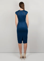 MADOLA-THE-LABEL - VALENTINA DRESS. Intricate lattice trim detailing front/back, body-hugging, fully lined. Designed in Australia.